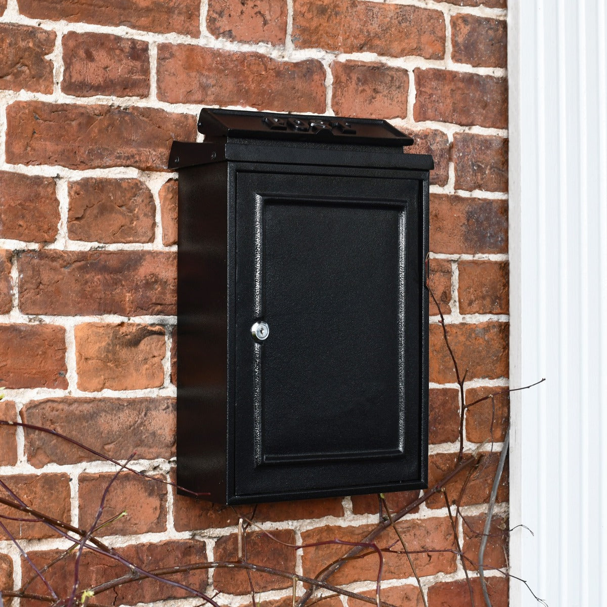 Black Simplistic Wall Mounted Post Box on Wall 