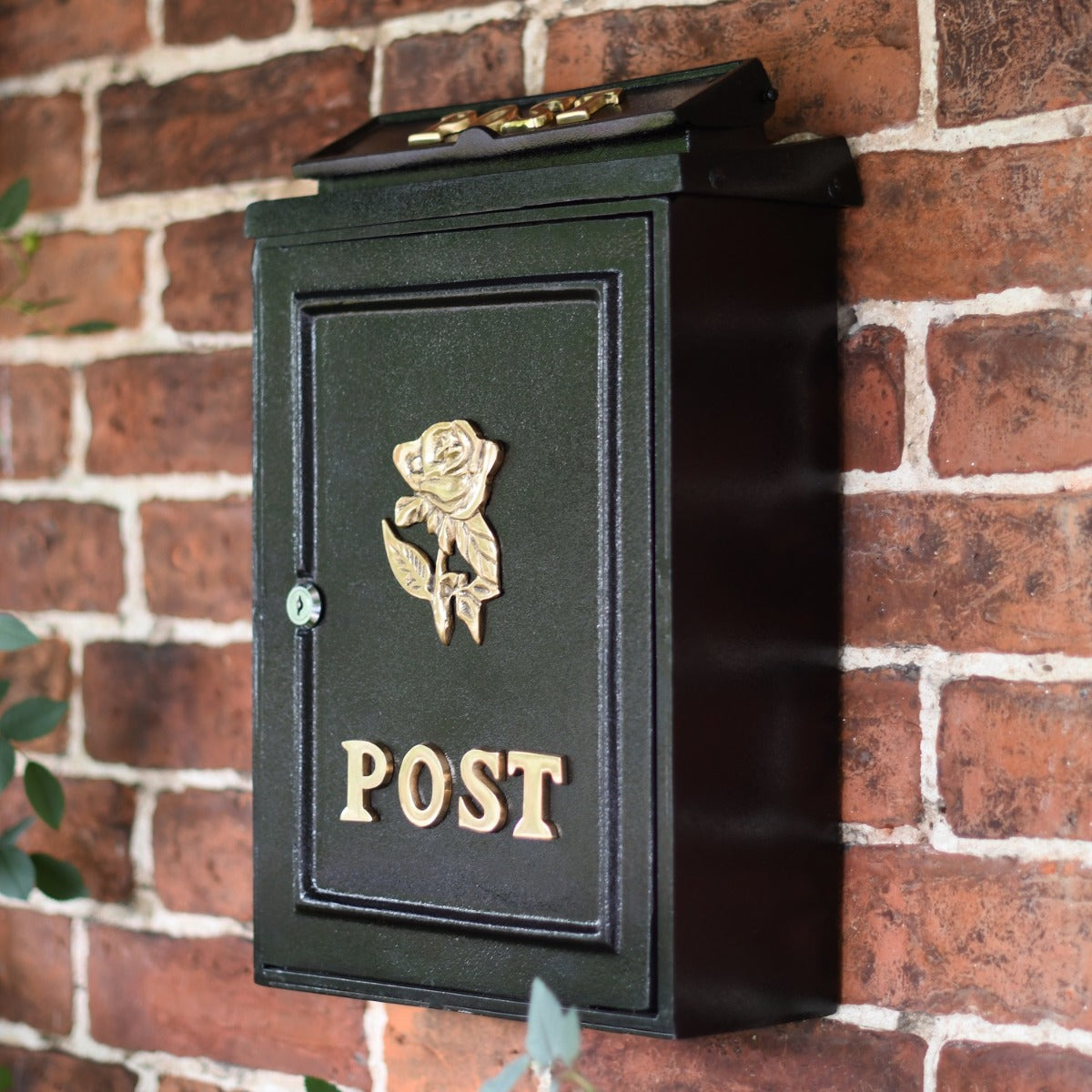 The English Rose Post Box with Gold Motif 