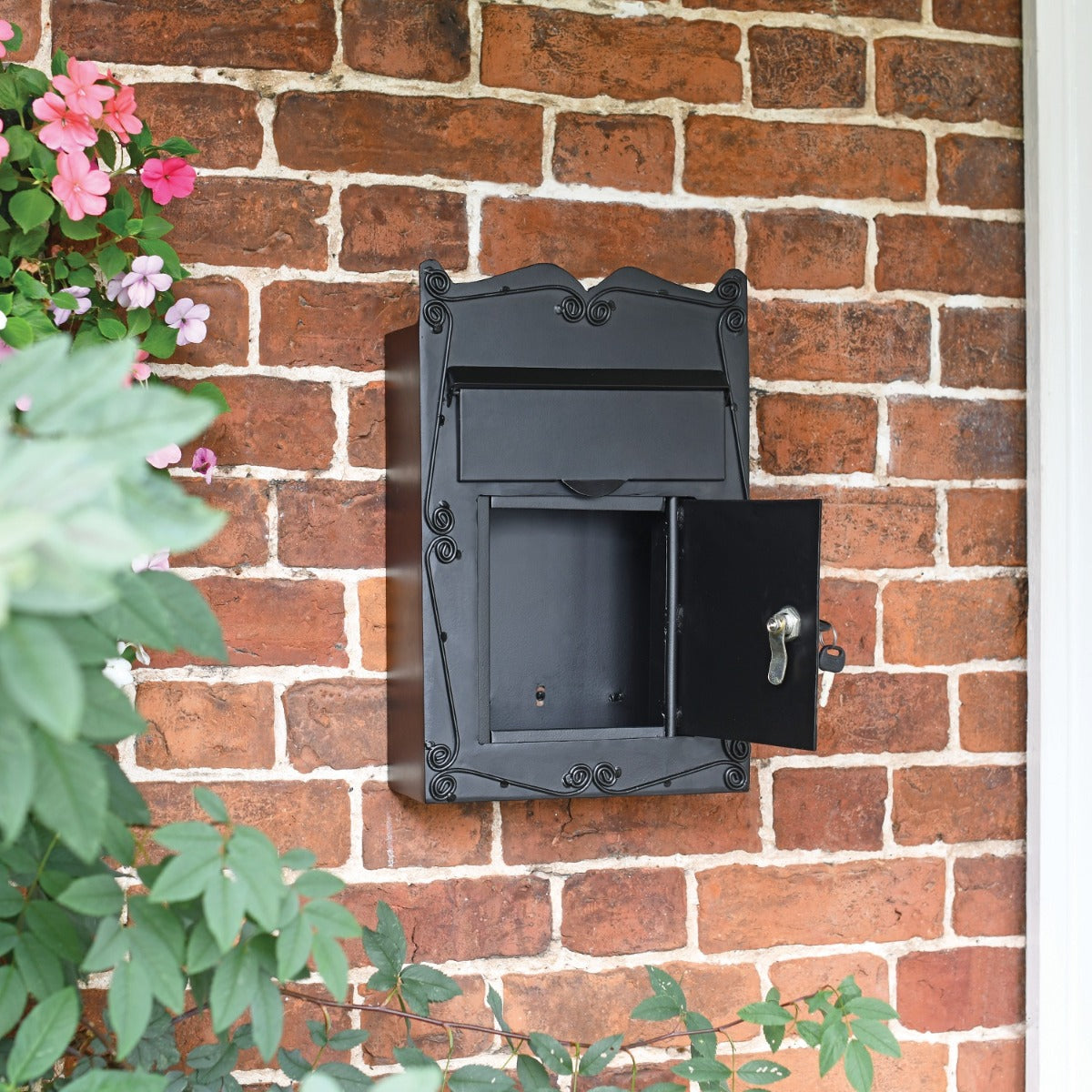 Scroll Design Wall Mounted Post Box with Lockable door open