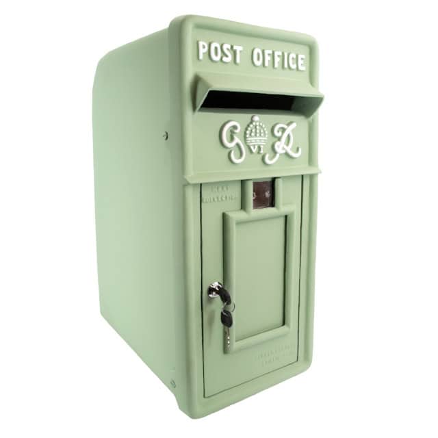 Green And White King George Post Box - thumbnail