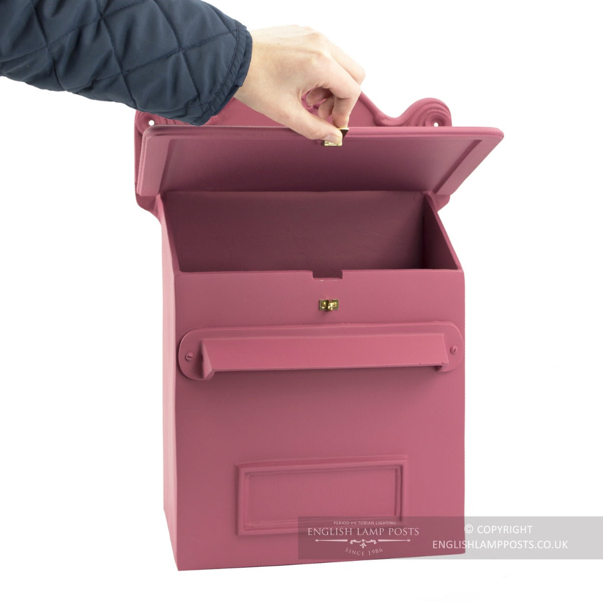Pink Cambourne Secure Parcel Box slanted roof being retracted