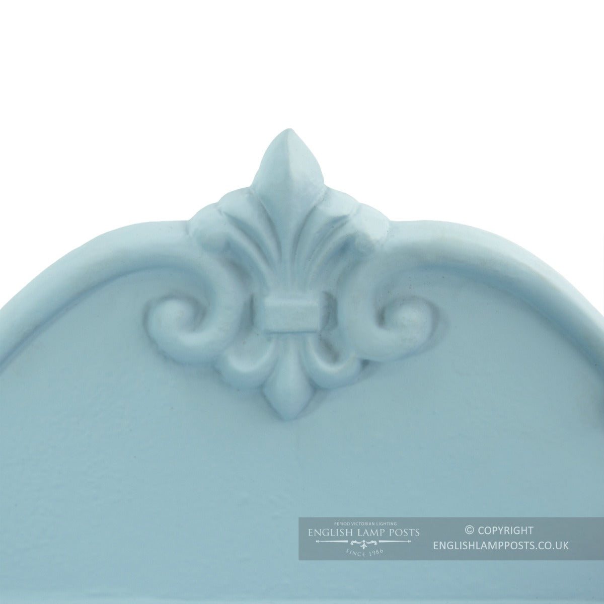 Ornate detailing at the top of Sky Blue Cambourne Secure Parcel Box Wall Mount