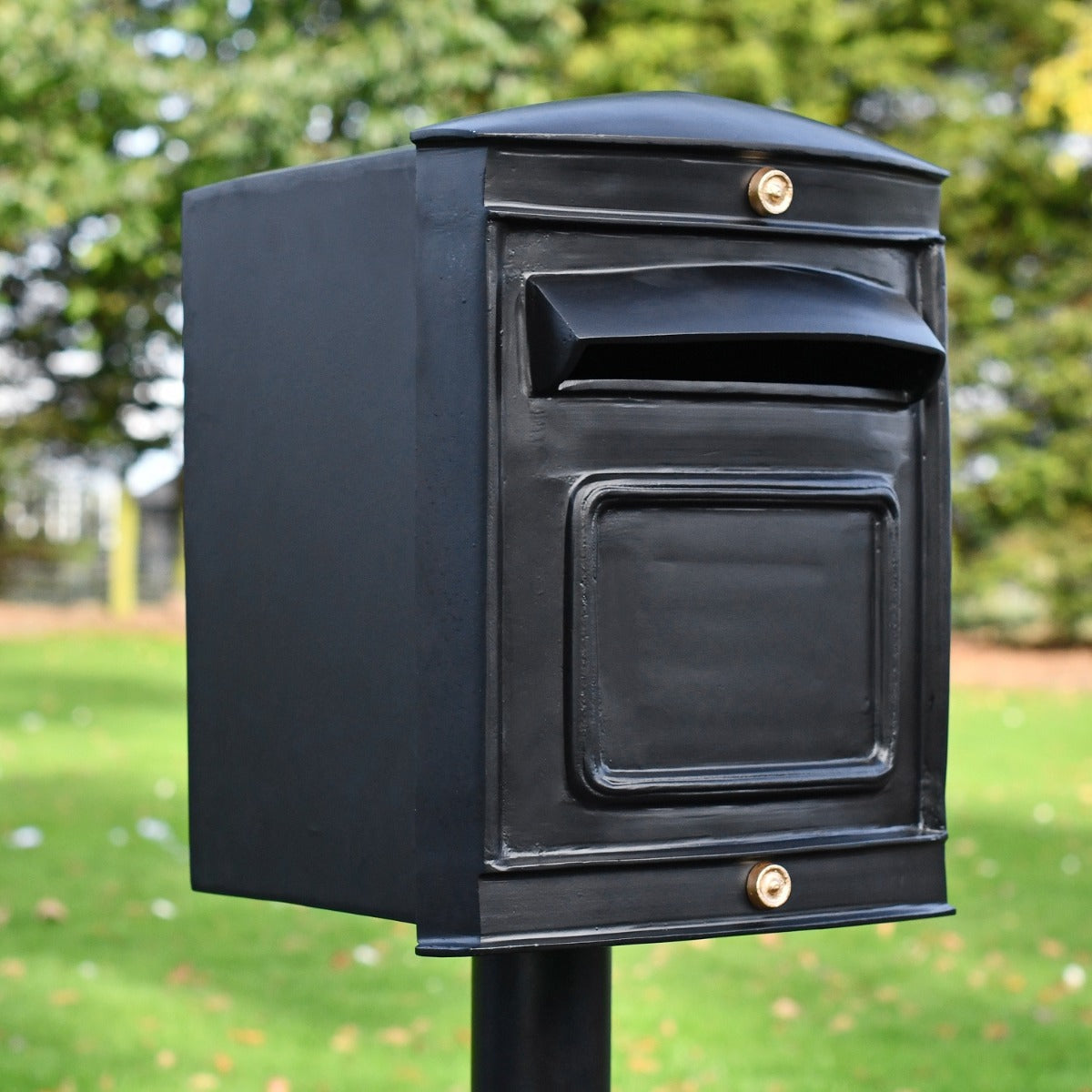 Close up of Rear Opening Stafford Post Box & Stand 