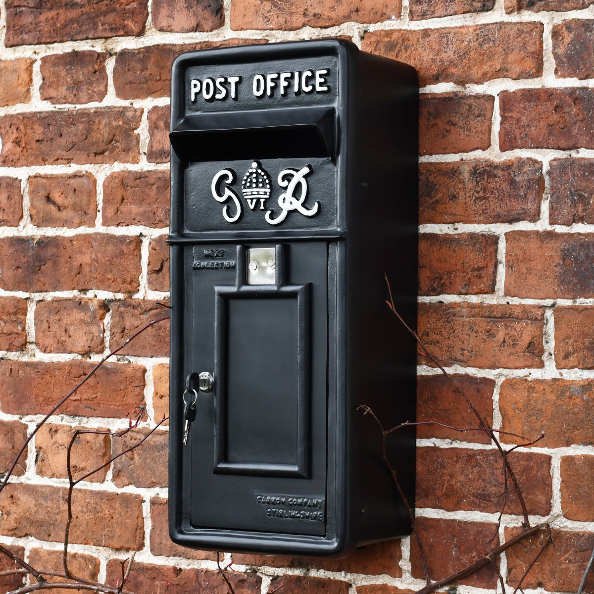Slim King George Wall Mounted Post Box- Black 