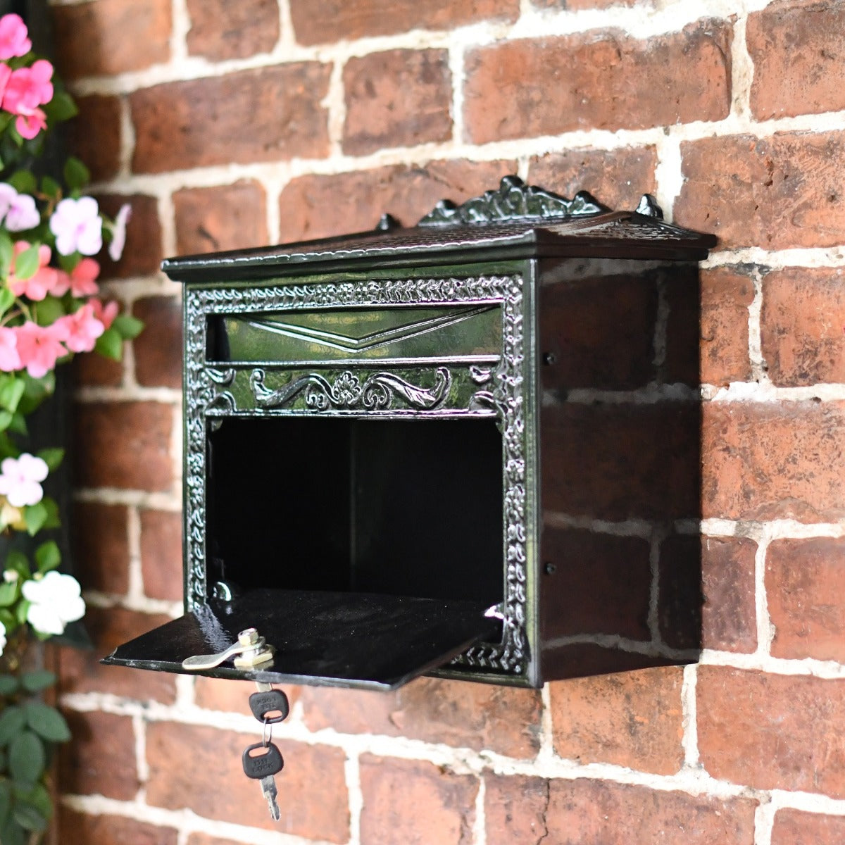 Black Ornate Victorian Letter Box on wall 