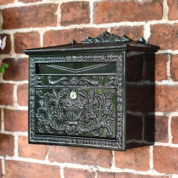 Black Ornate Victorian Wall Mounted Letter Box