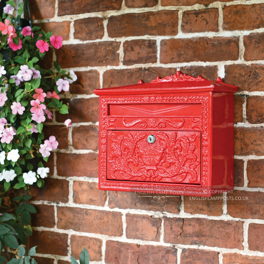 Red Ornate Victorian Wall Mounted Letter Box