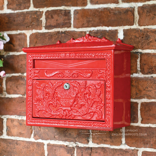 Red Ornate Victorian Wall Mounted Letter Box