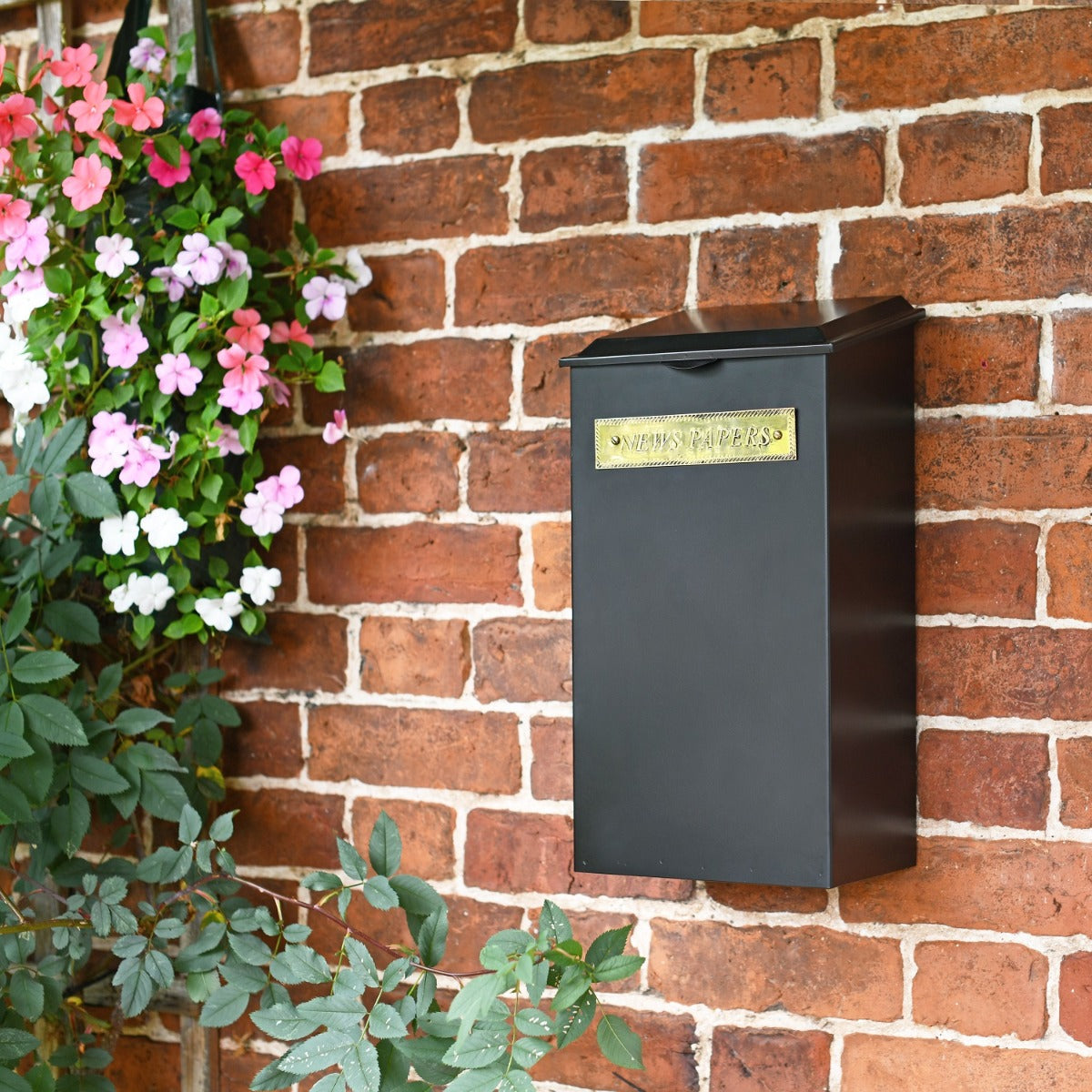 Large 'Redhill' Black Newspaper Box with Brass Plaque 
