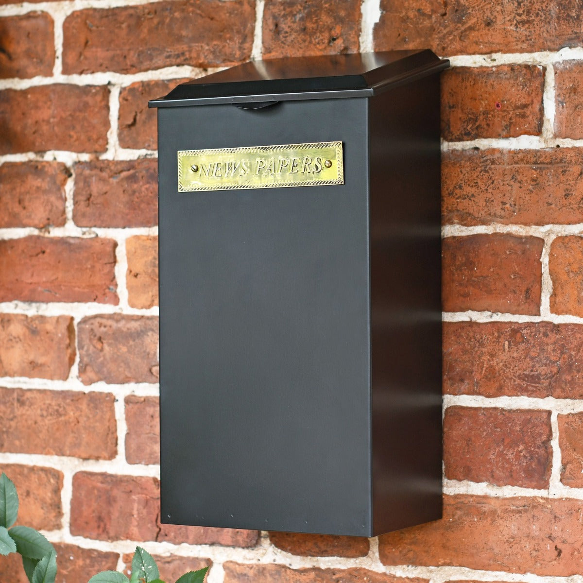 Large 'Redhill' Black Newspaper Box with Brass Plaque 