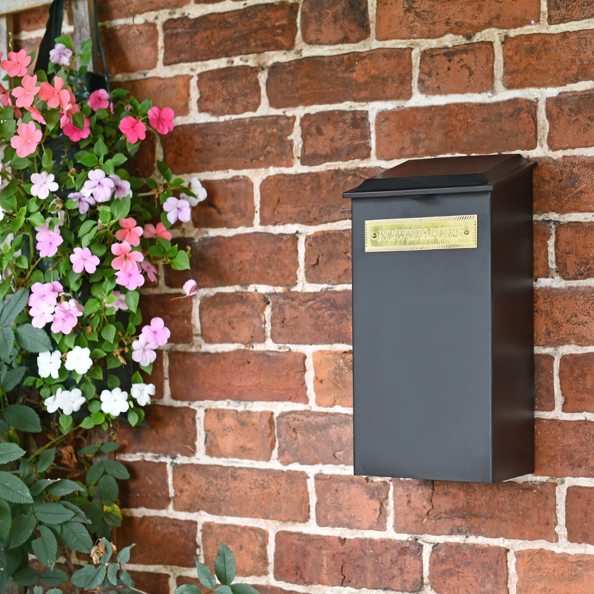 Standard 'Redhill' Black Newspaper Box with Brass Plaque 
