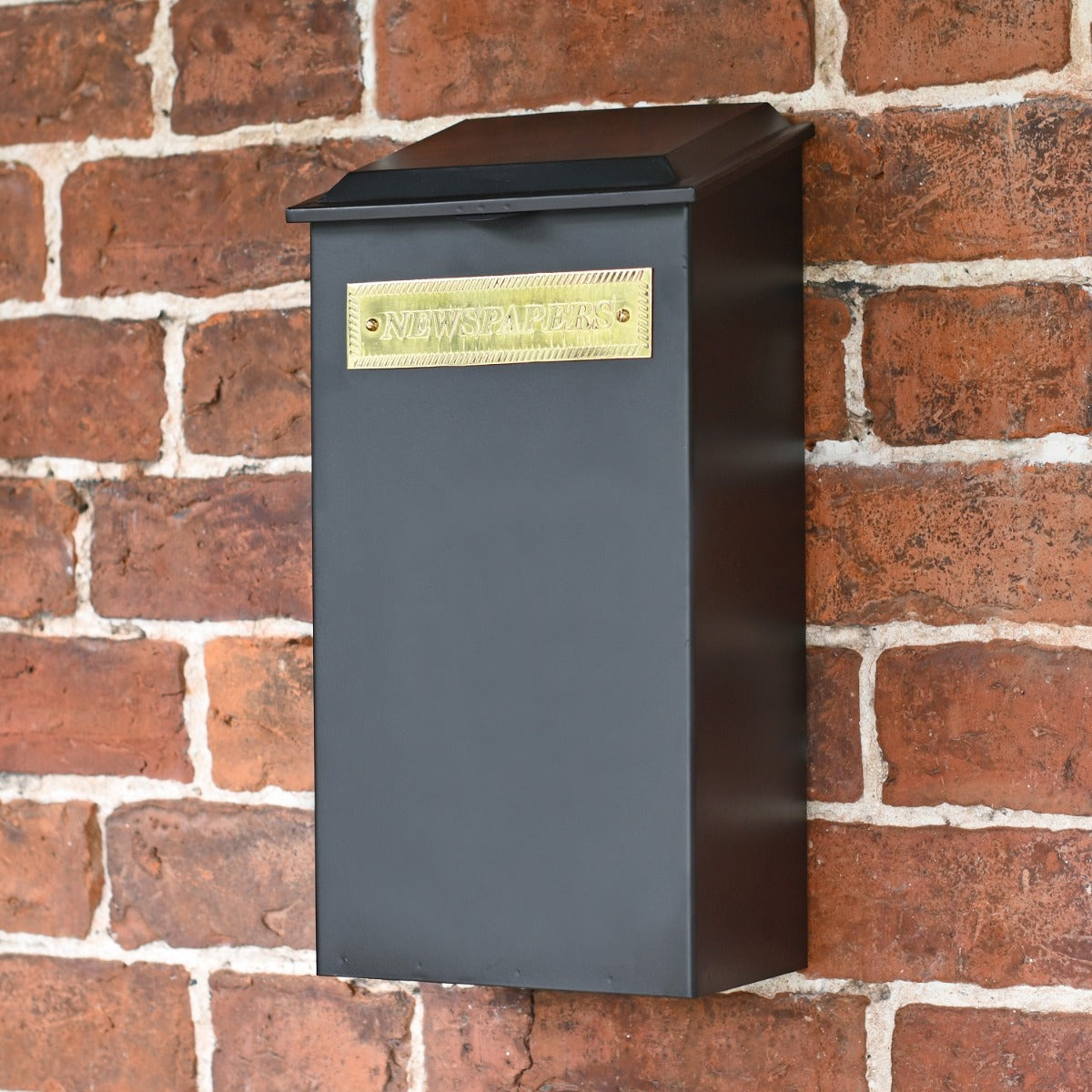 Standard 'Redhill' Newspaper Box with Brass Plaque on Wall 