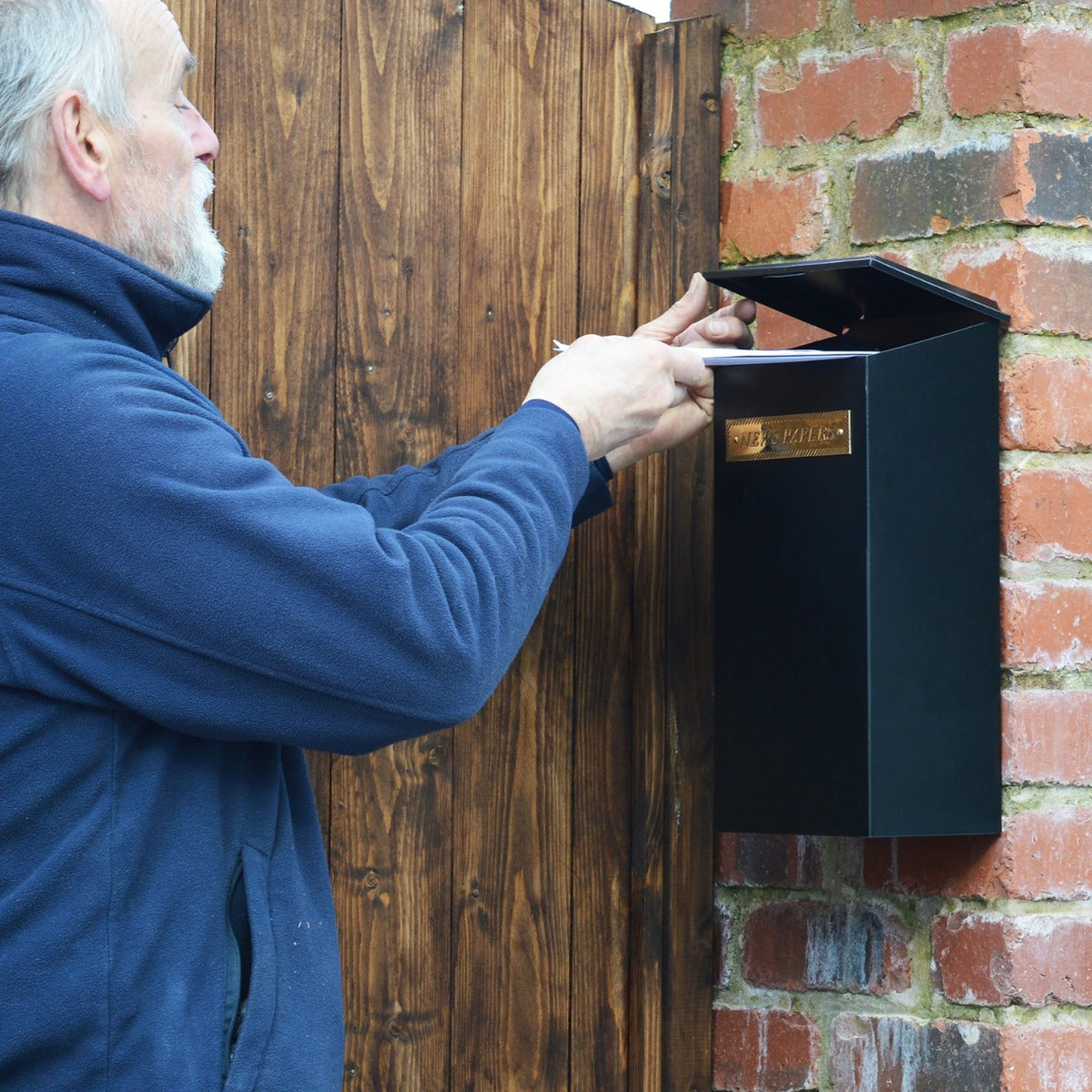 'Redhill' Newspaper Box with Brass Plaque in use