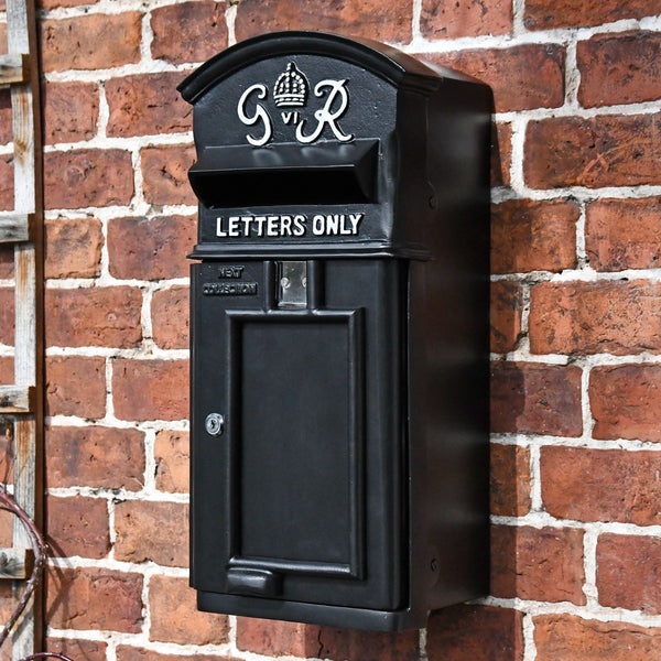 Black 'George VI' Wall Mounted Slim Period Post Box