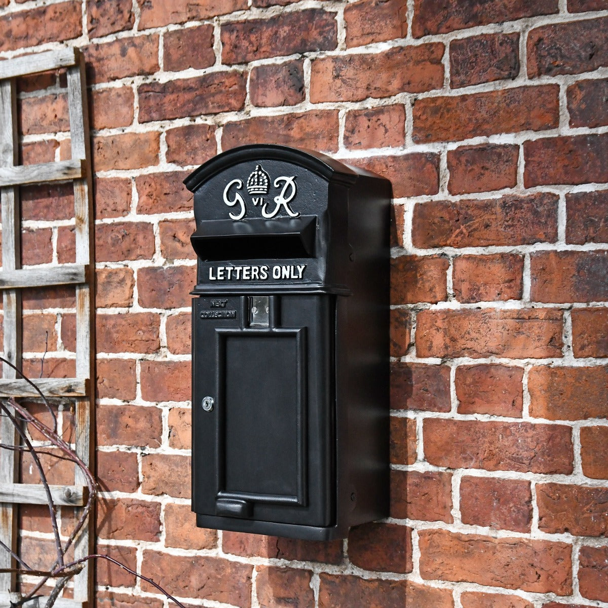 Black 'George Rex' Post Box on Wall 