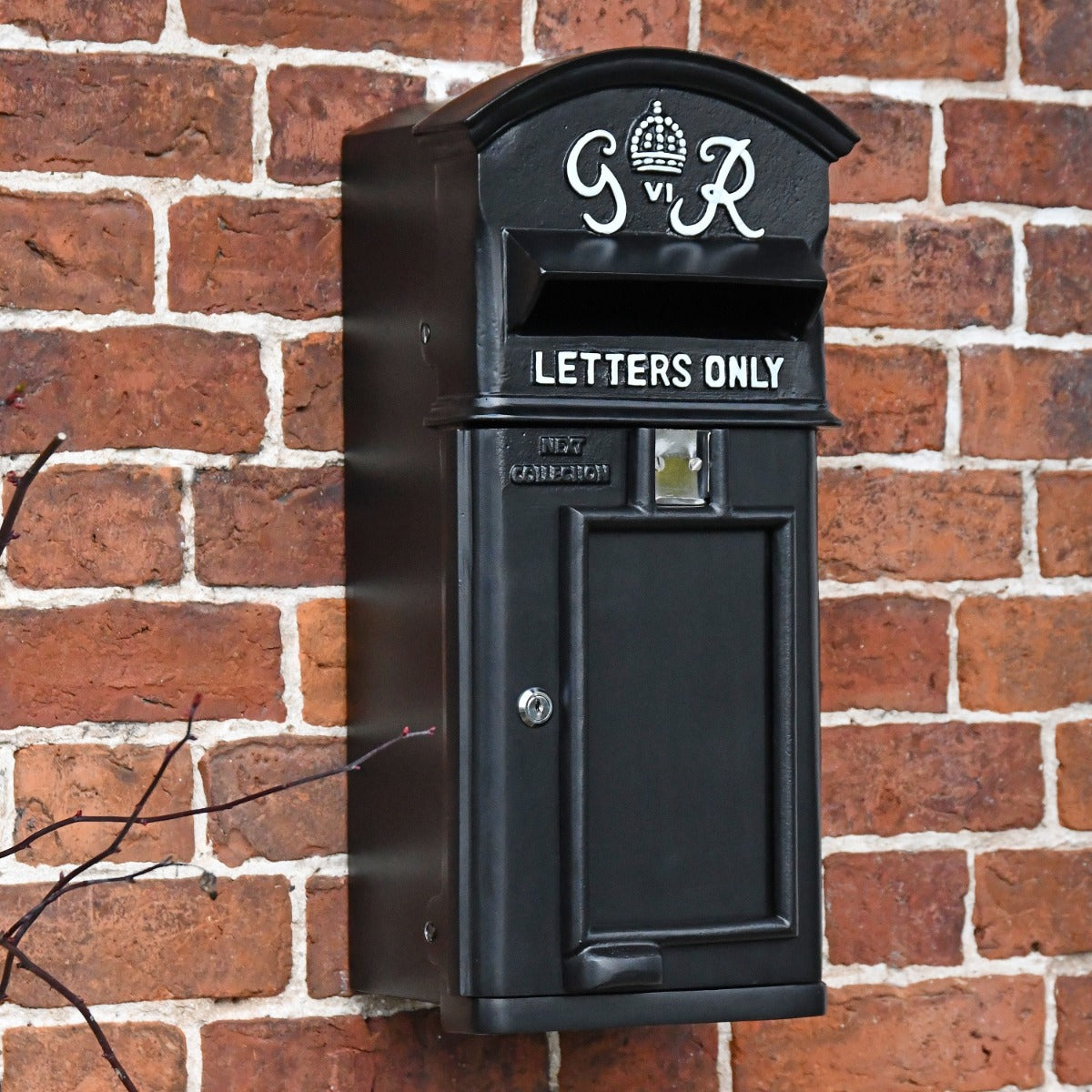 Black 'George Rex' Wall Mounted Post Box with White Letters 