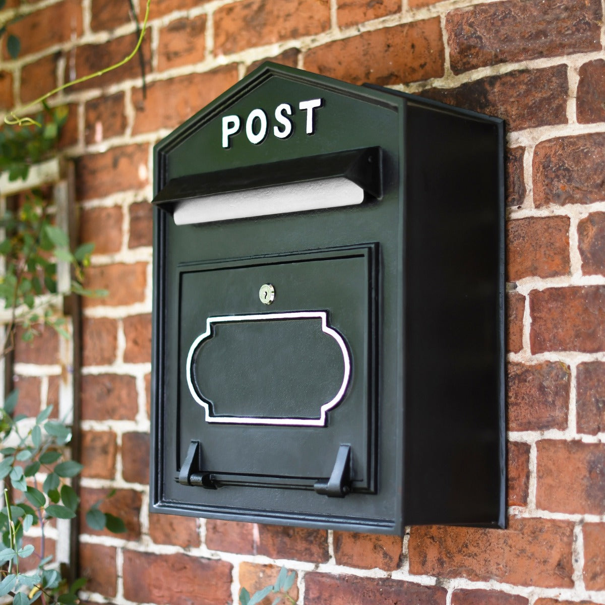 Black & White 'Alderton'  Wall Mounted Cast Iron Post Box 