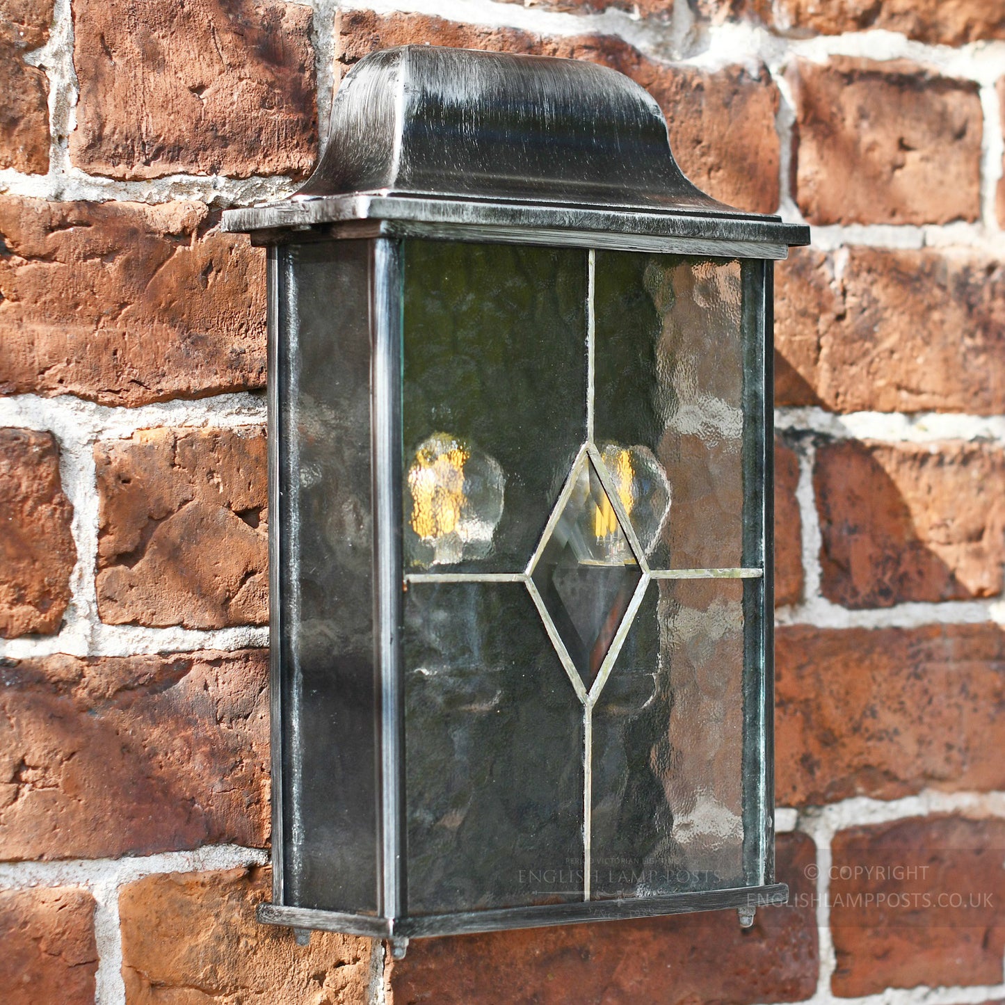 Leaded Glass Antique Silver Flush Wall Light