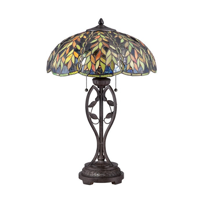 Leaf Design Glass And Bronze Ornate Tiffany Lamp