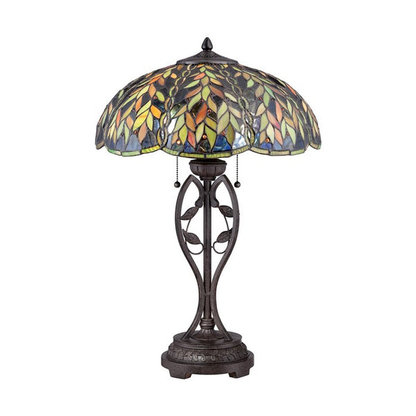 Leaf Design Glass And Bronze Ornate Tiffany Lamp