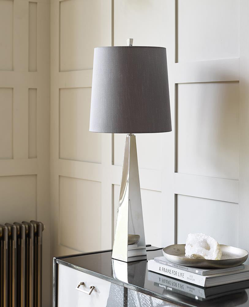 The polished nickel table lamp in situ