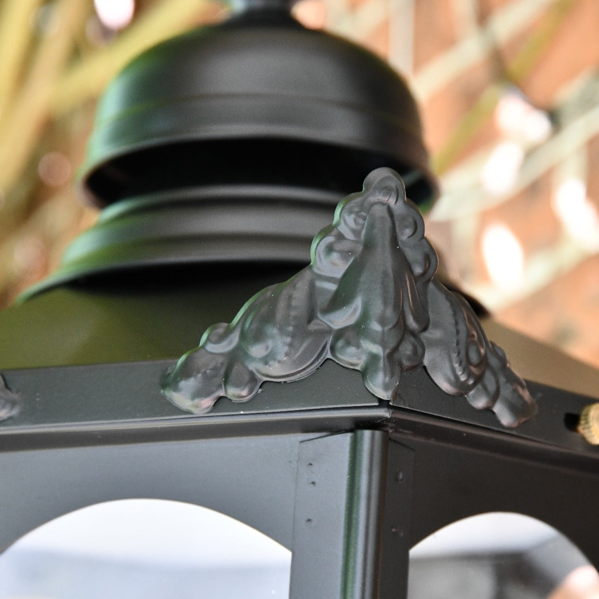 Close Up Of Black Hexagonal Victorian Lantern