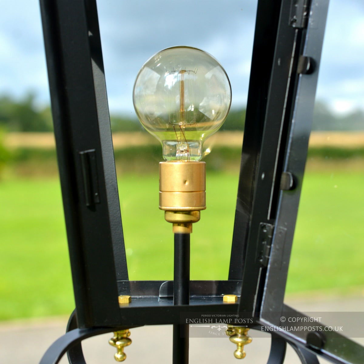 Black Victorian Lantern & Pillar Post Close Up