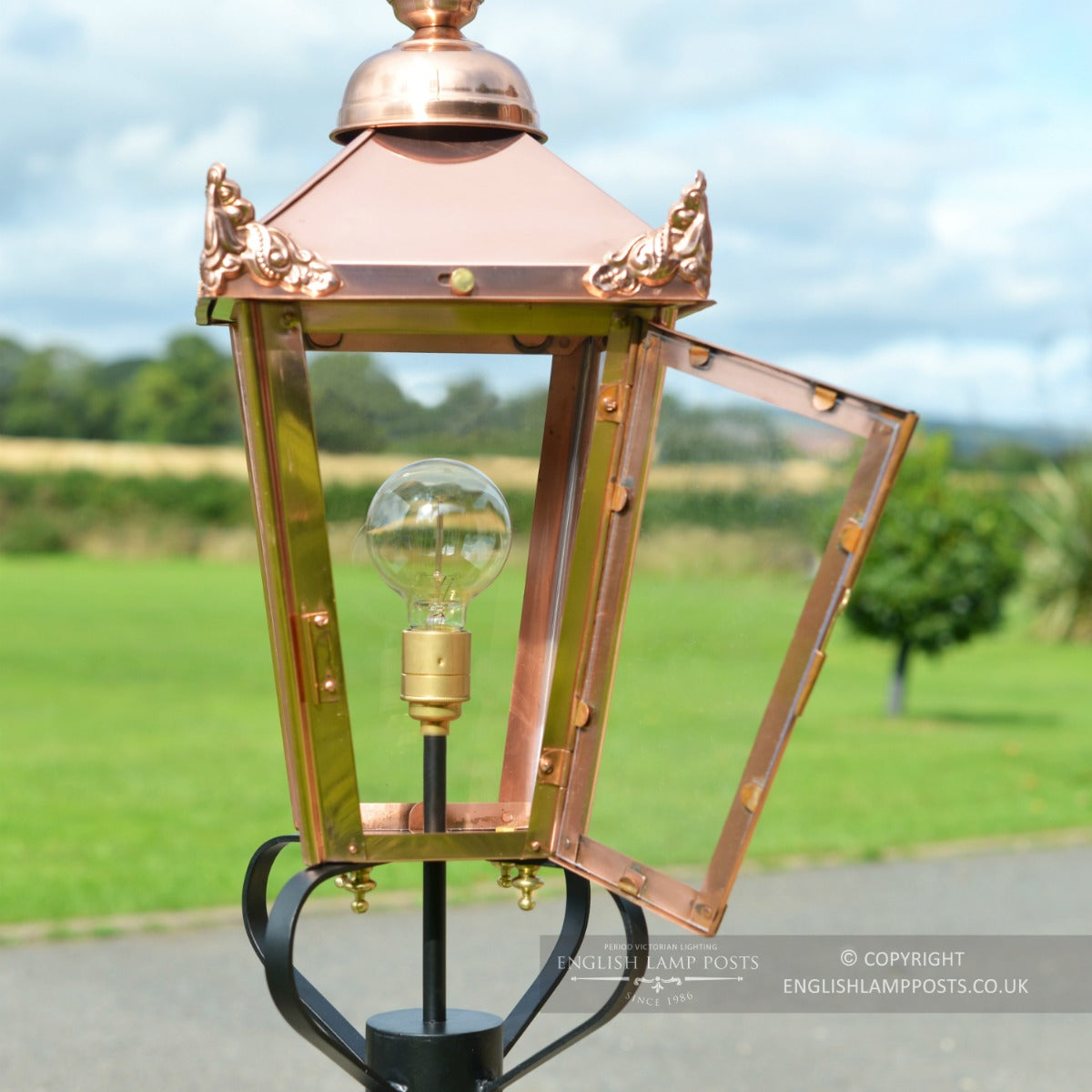 Victorian Copper Lantern & Pillar Post With Open Door