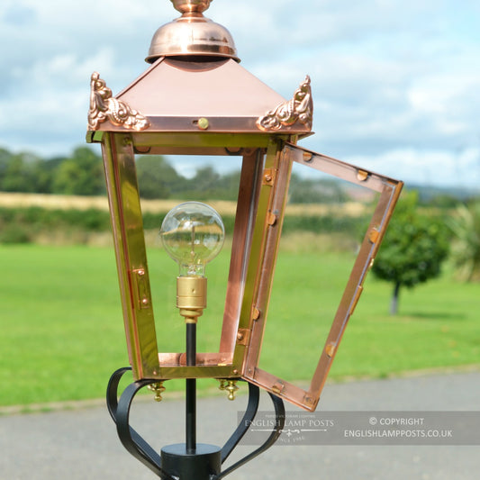 Victorian Copper Lantern & Pillar Post With Open Door