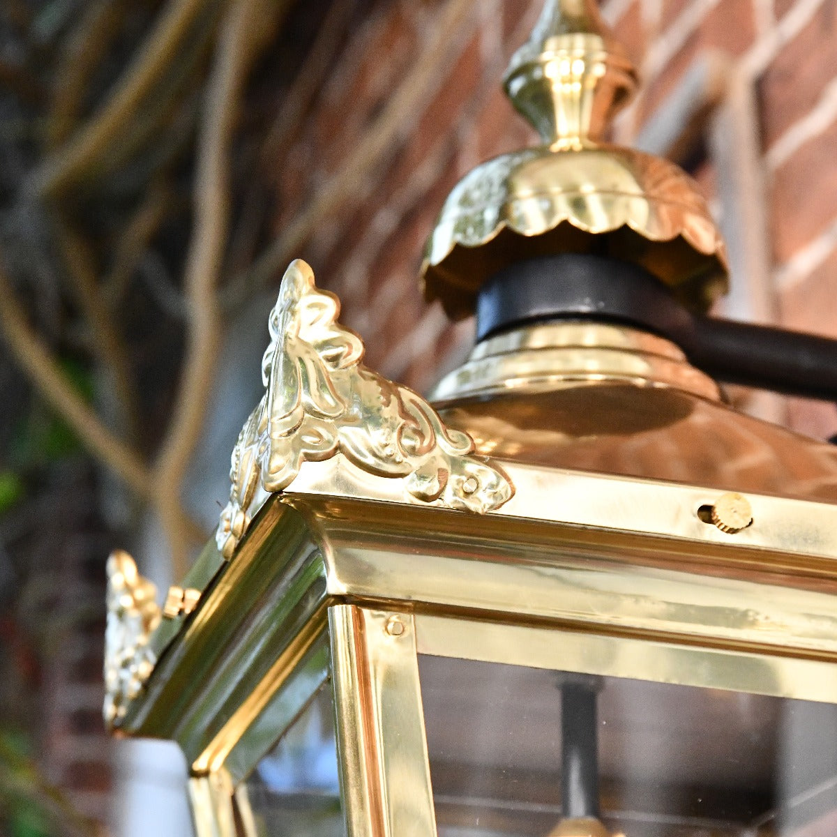 Brass Hanging Victorian Wall Lantern With Decorative Ear Finials