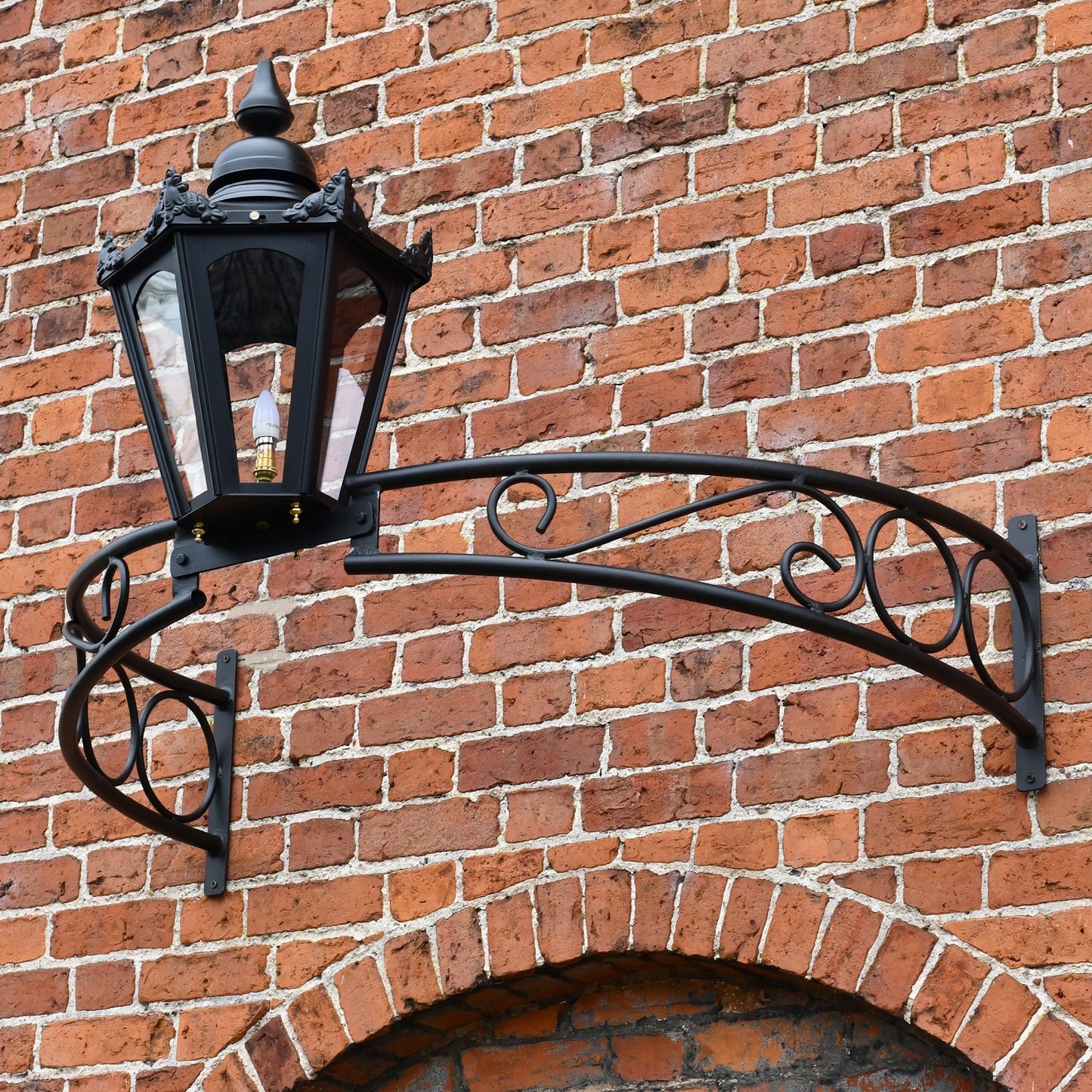 Underneath view of the hexagonal lantern on the brackets 