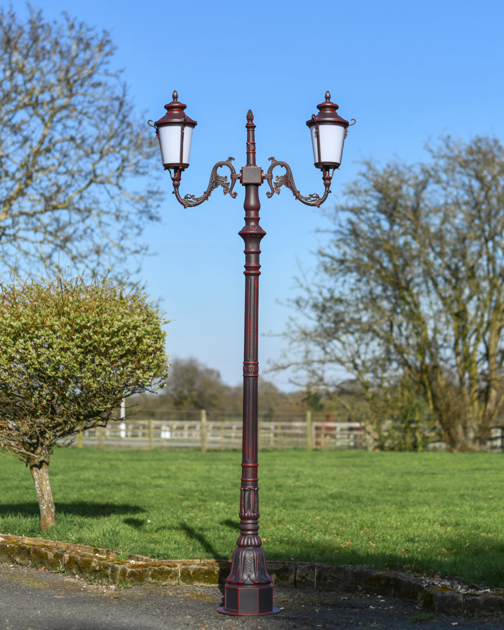 Red victorian-inspired lamp post 
