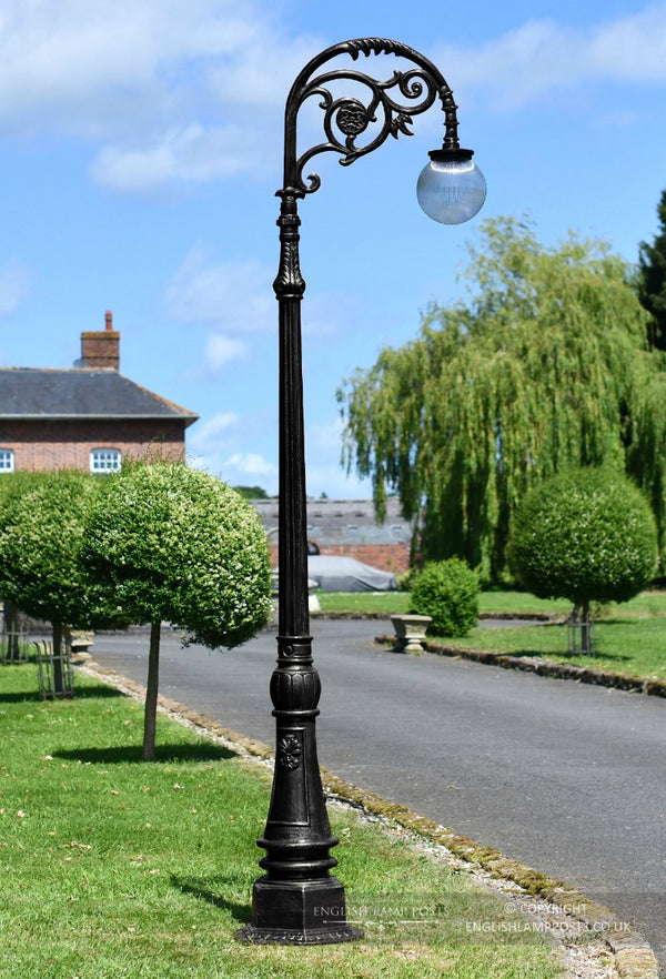 2.5m Antique Black Victorian Globe Cast Iron Lamp Post