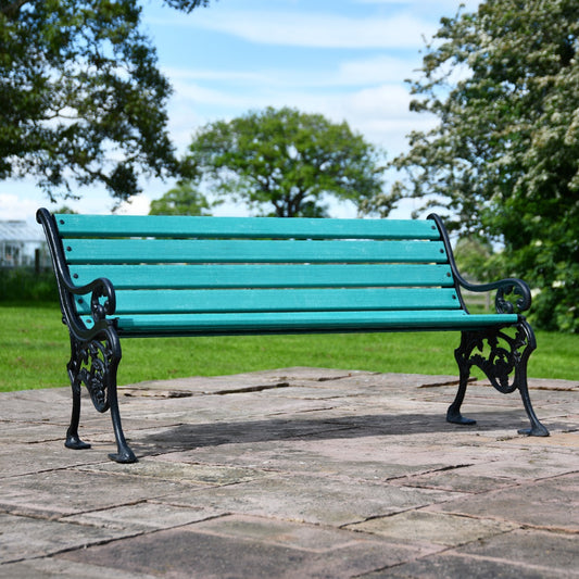 Cast Iron and Green Slat 3 Seater Park Bench