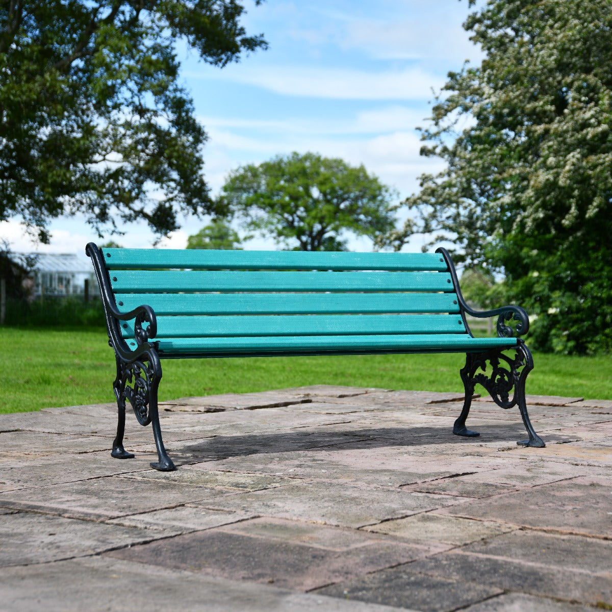 Cast Iron and Green Slat 3 Seater Park Bench