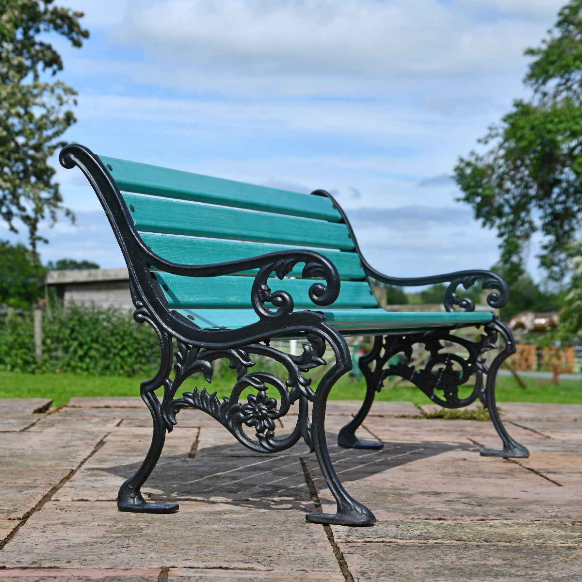 Cast Iron and Green Slat 3 Seater Park Bench