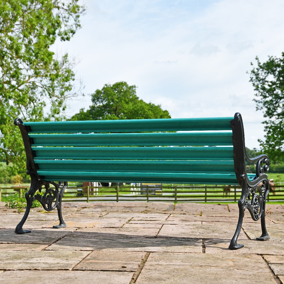 Cast Iron and Green Slat 3 Seater Park Bench