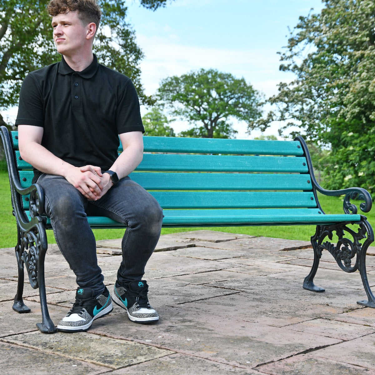 Cast Iron and Green Slat 3 Seater Park Bench