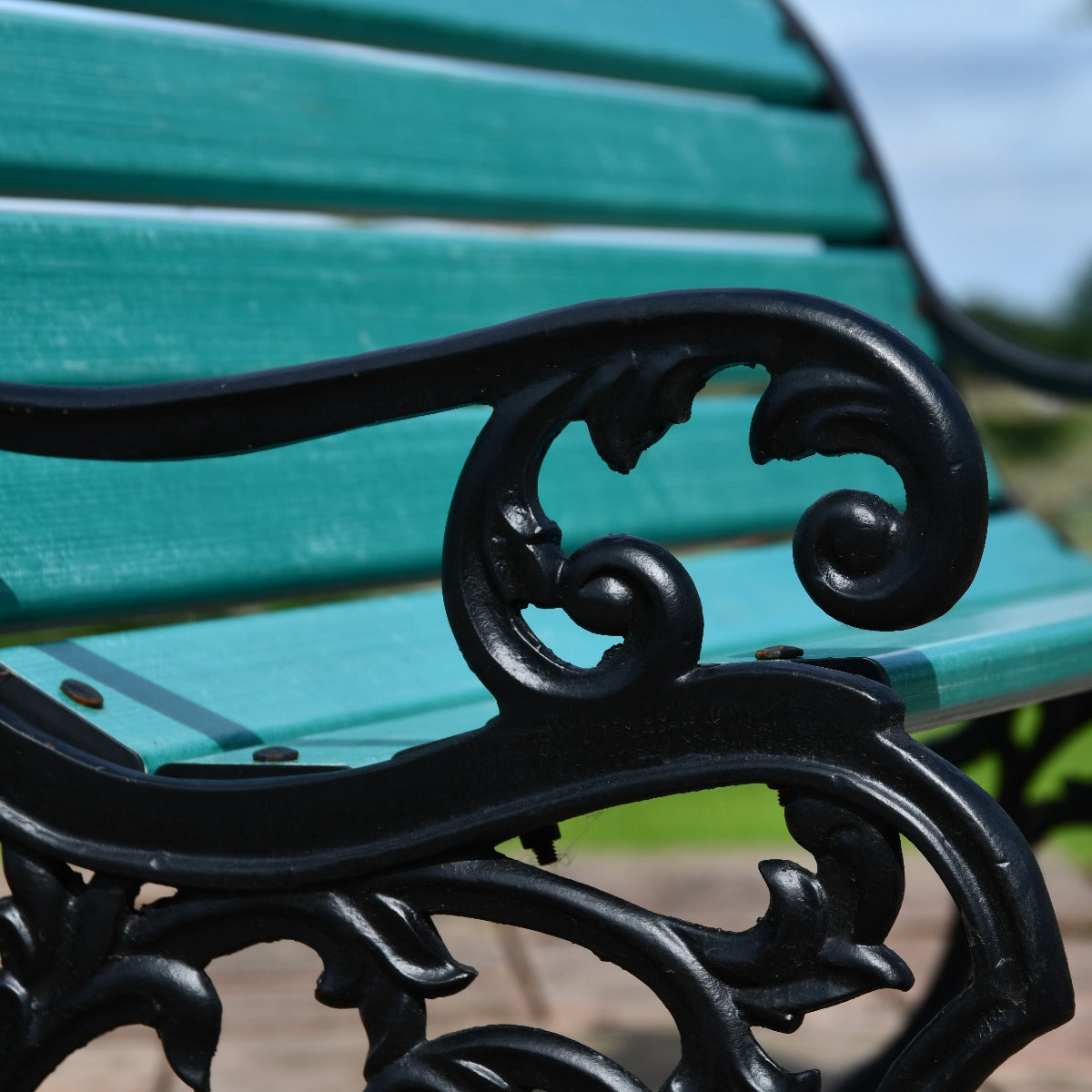 Cast Iron and Green Slat 3 Seater Park Bench