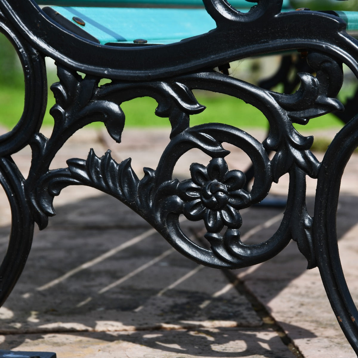 Cast Iron and Green Slat 3 Seater Park Bench