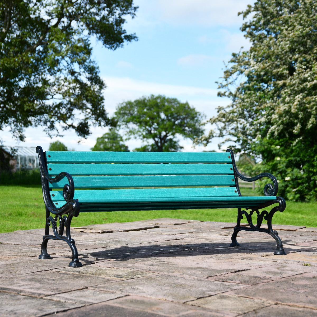 3 Seater Victorian Cast Iron and Green Slat Park Bench