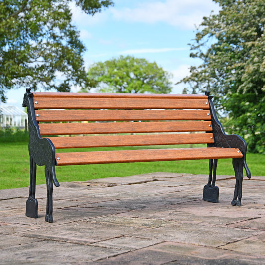 Cast Iron and Wooden Slat Giraffe Garden Bench