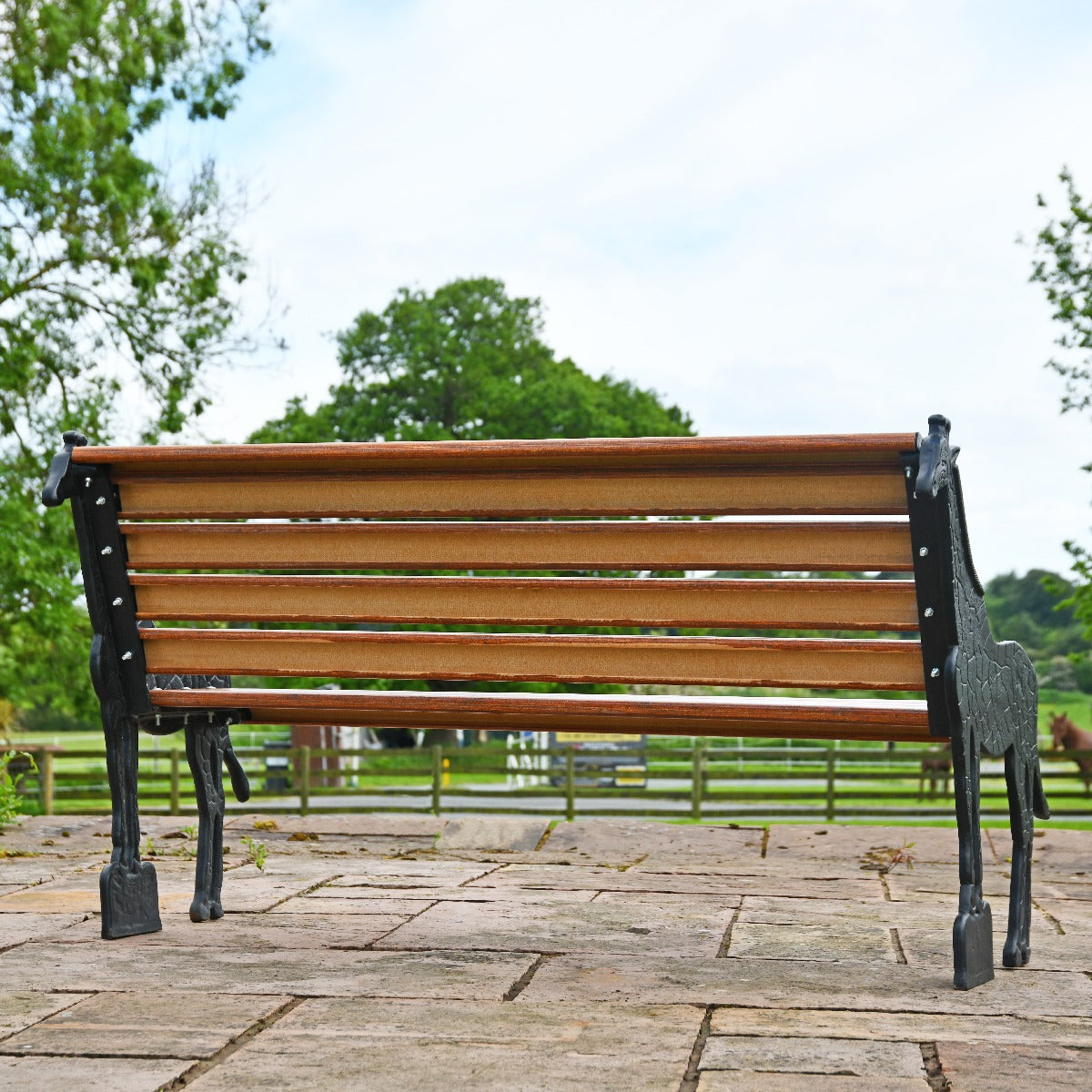 Cast Iron and Wooden Slat Giraffe Garden Bench