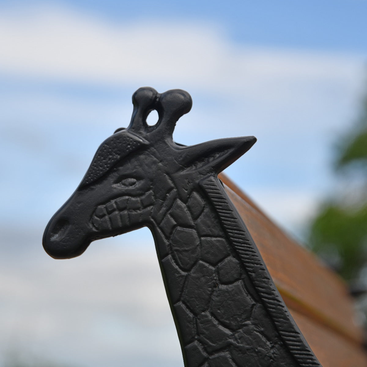 Cast Iron and Wooden Slat Giraffe Garden Bench