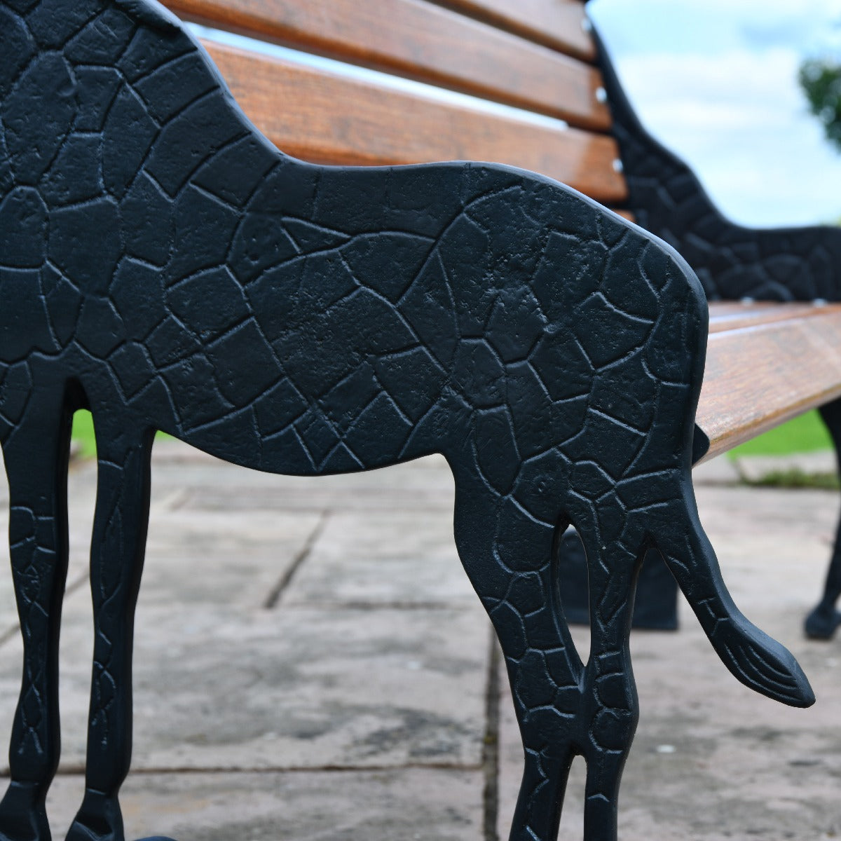 Cast Iron and Wooden Slat Giraffe Garden Bench