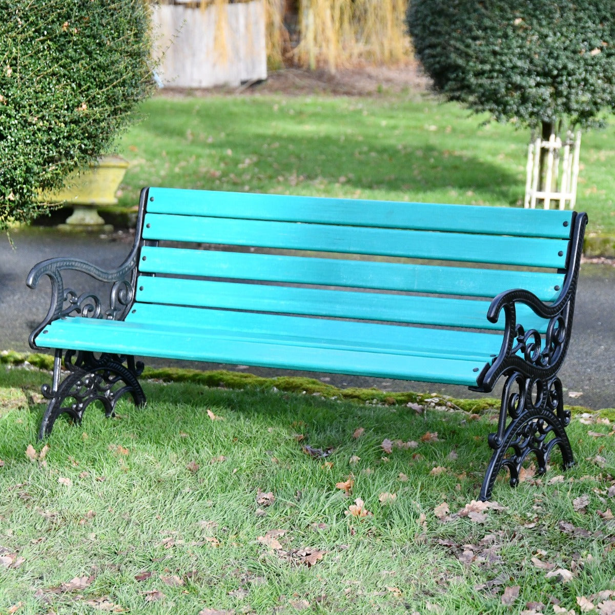 Ornate Scroll Cast Iron and Green Park Bench