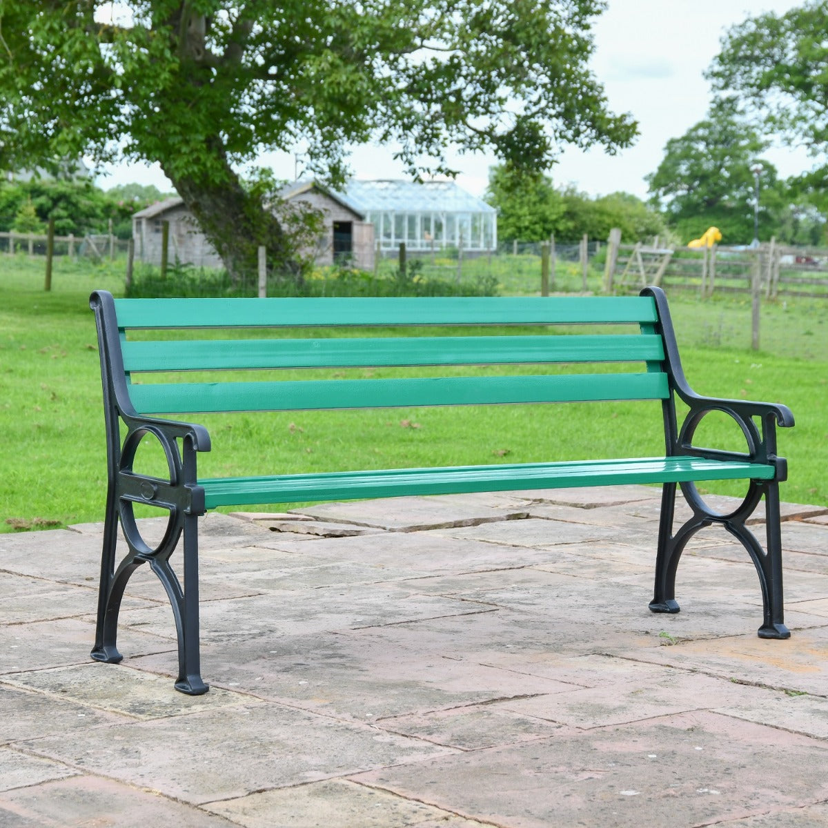 Simplistic Cast Iron and Green Park Bench