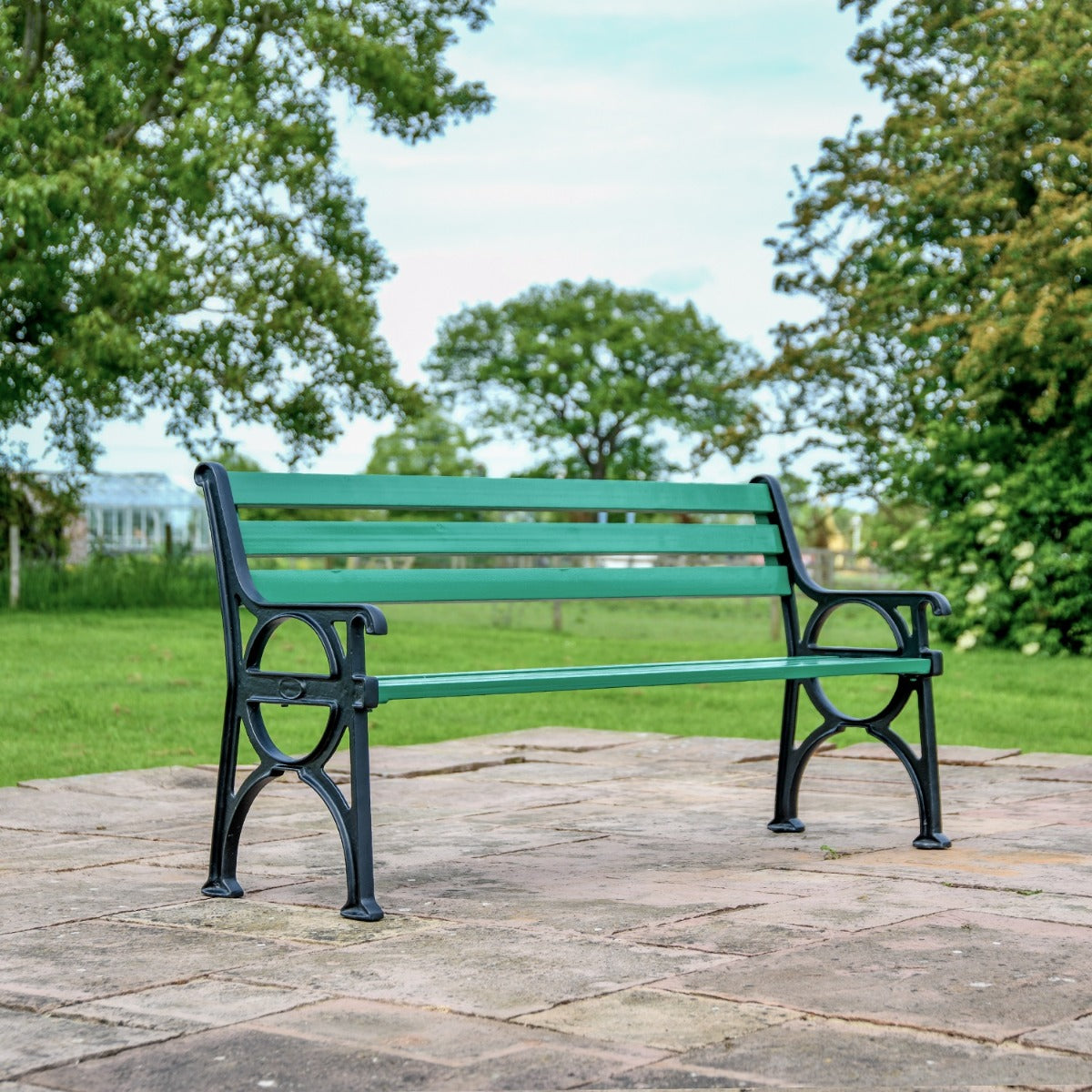 Simplistic Cast Iron and Green Park Bench