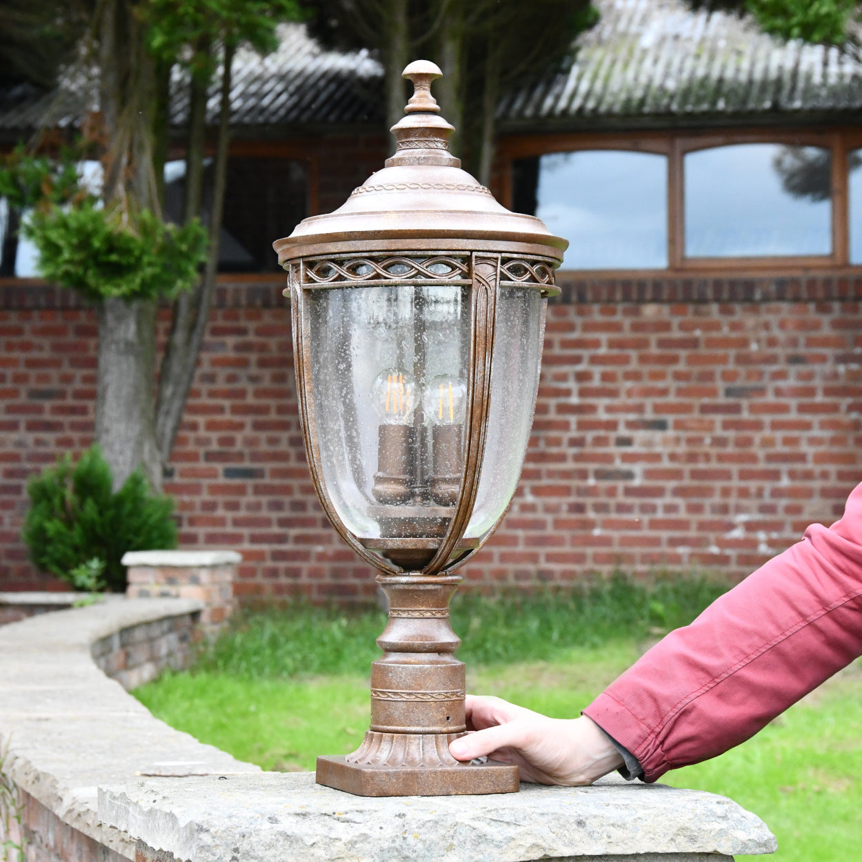 Life size scale of the bronze 'Wraxall' pillar light
