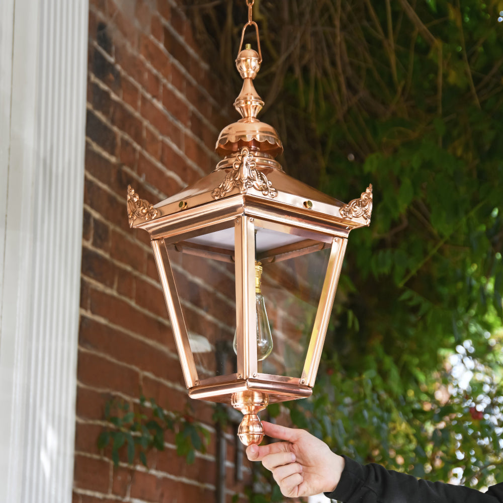 Life size scale of Victorian Copper Chain Lantern